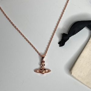 Vivienne Westwood Mini Bas Relief Orb Logo Saturn Chain Necklace Rose Gold